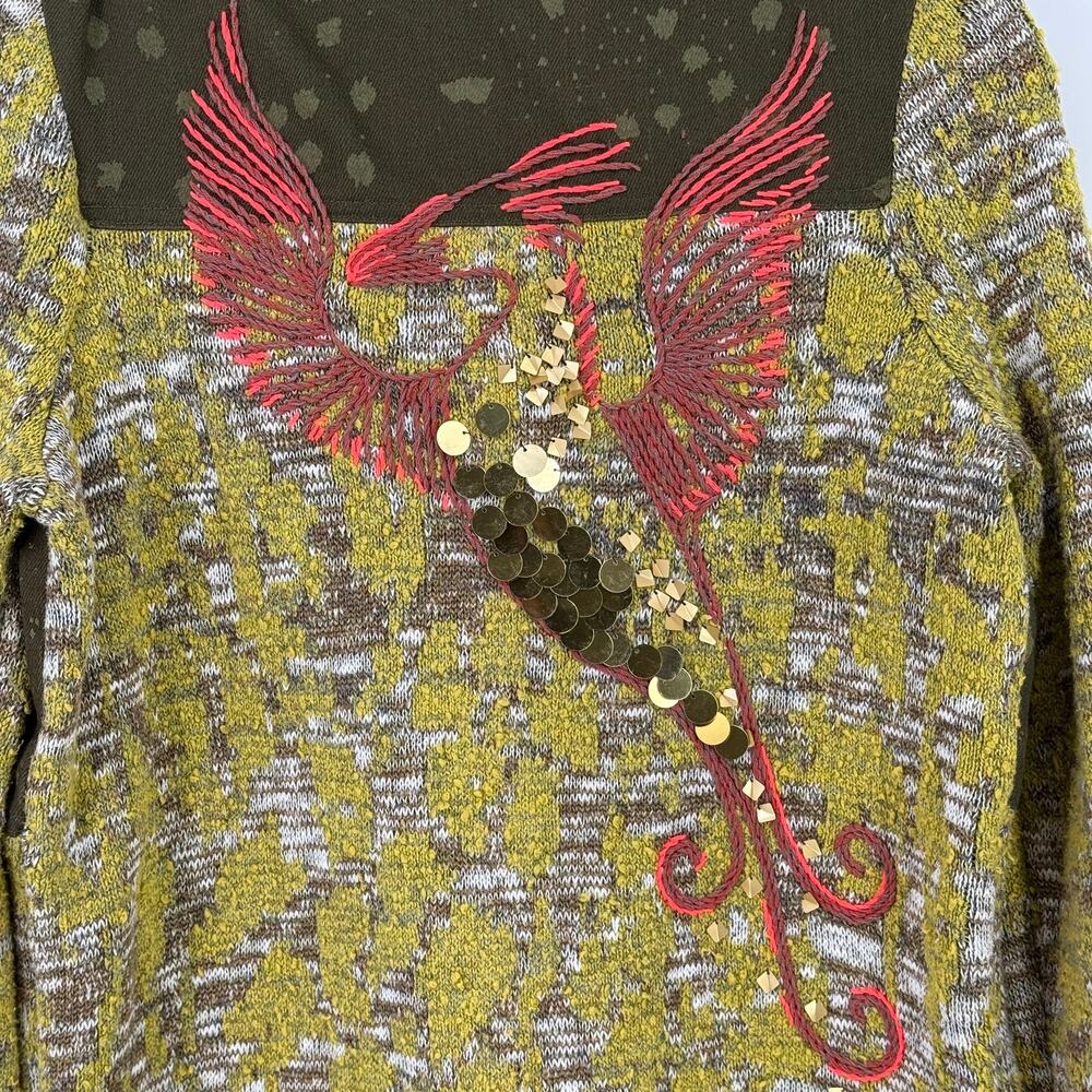 Pilcro Anthropologie Phoenix Knit Jacket Embroidered Sequin Bird Size Small - Picture 7 of 11